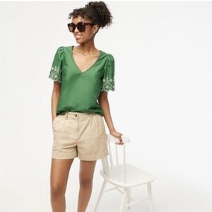J. Crew Factory Embroidered Sleeve V-Neck Blouse